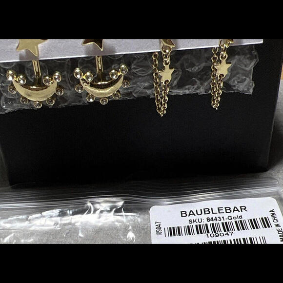 BAUBLEBAR Cosmic Couple Earring Set ~ 2 Pairs ~ Gold Dangles w/ Crystals - Picture 3 of 4